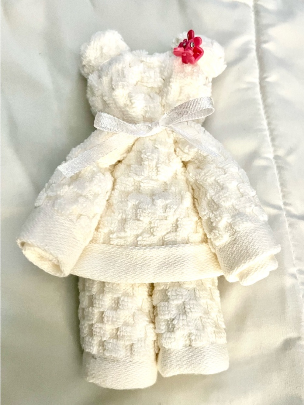 Better Homes And Gardens Cream Plush Bear Outfit with Pink Flower‎ Clip